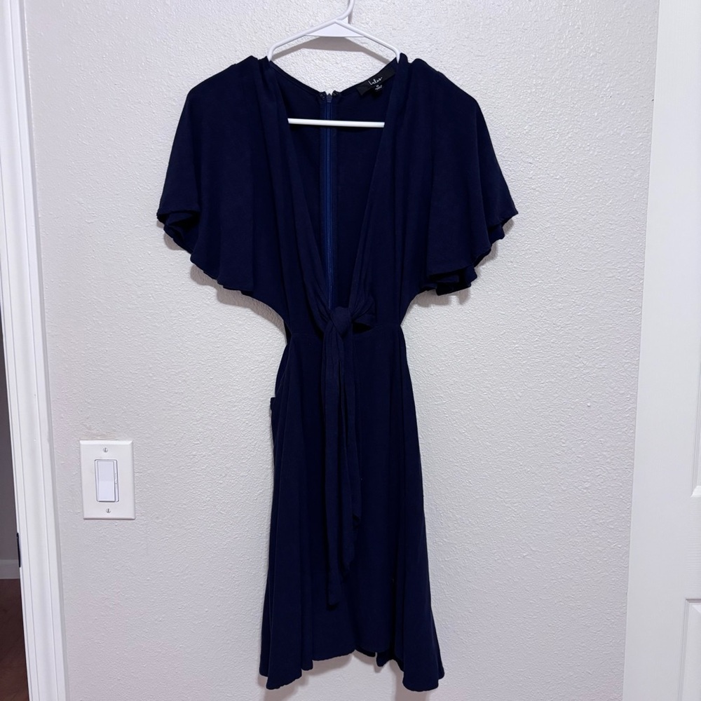 Lulu’s perfect day for love navy blue cut out tie front mini dress - Picture 4 of 6
